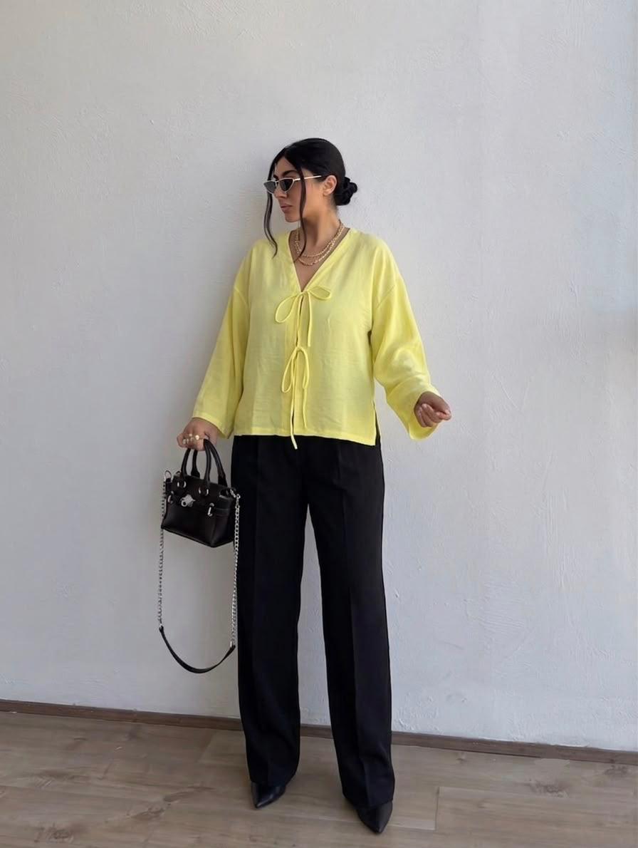 Tie-Front Blouse-Yellow