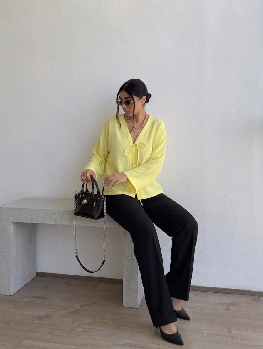 Tie-Front Blouse-Yellow