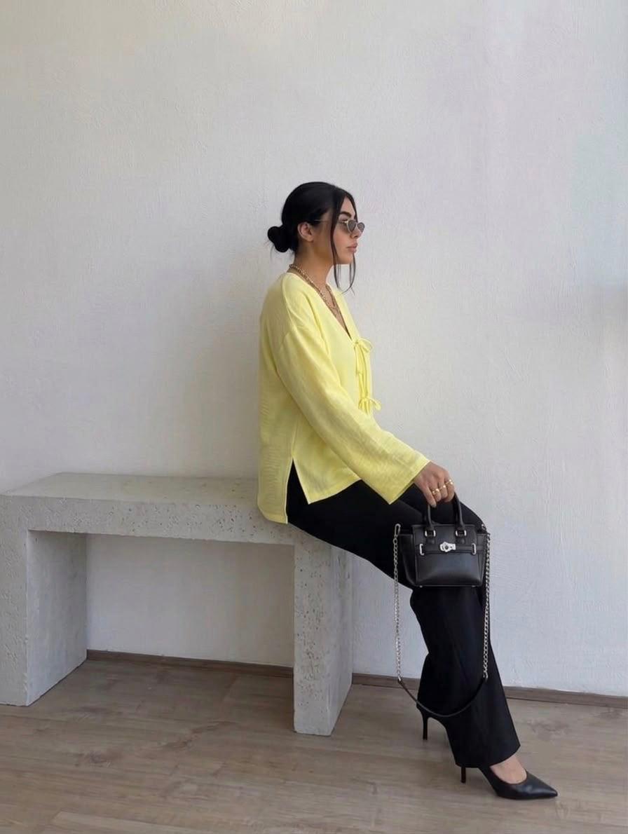Tie-Front Blouse-Yellow