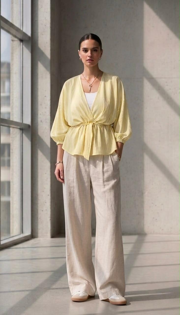 Baby Yellow Tie-Waist Blouse