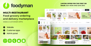 Foodyman - Multi-Restaurant Food and Grocery Ordering and Delivery Marketplace (Web & Customer Apps)